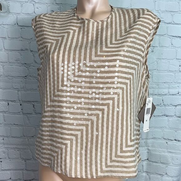 Vintage Jones NY Silk Sequin Geometrical Sleeveless Top Size 16 NWT - Picture 1 of 9